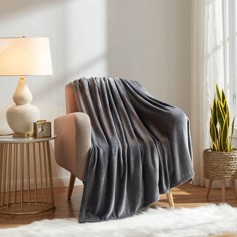 KMUSET Fleece Blanket Dark Grey Queen Size Lightweight Cozy Plush Microfiber Bed Blanket Factory Shop - Image 2